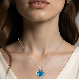 Blue Topaz heart pendant necklace in Sterling Silver 🆕